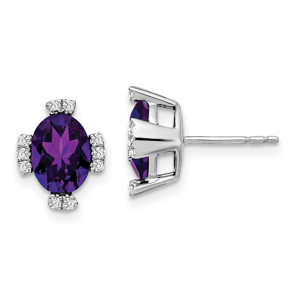 14K Weißgold Ohrringe mit ovalem Amethyst und echten Diamanten