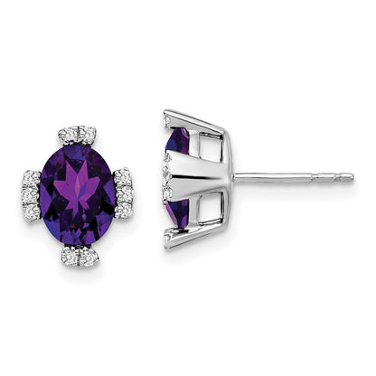 14K Weißgold Ohrringe mit ovalem Amethyst und echten Diamanten