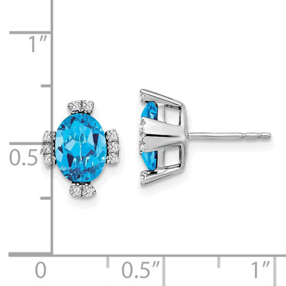 14K Weißgold Ohrringe mit ovalem Blautopas und echten Diamanten