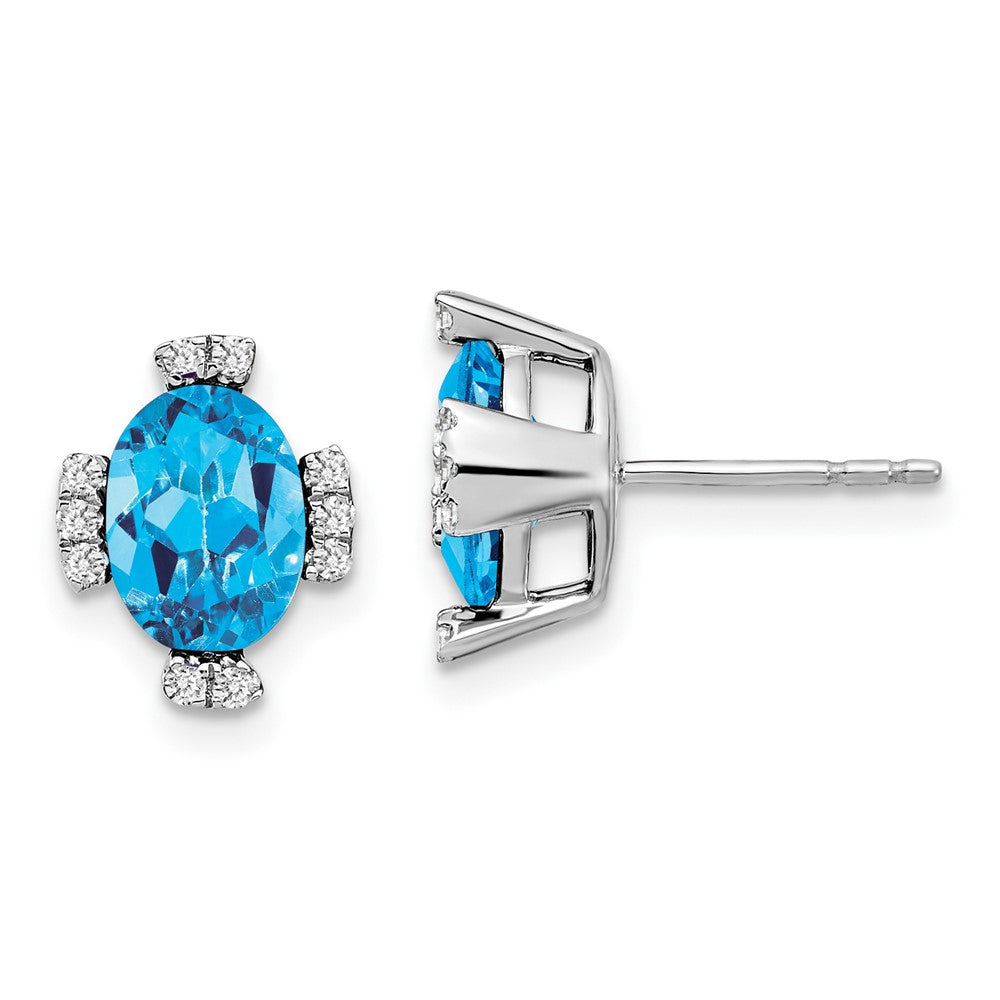 14K Weißgold Ohrringe mit ovalem Blautopas und echten Diamanten