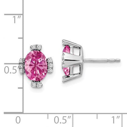 14K Weißgold Ohrringe mit ovalem synthetischem rosa Saphir und echten Diamanten