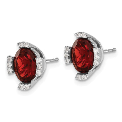 14K Weißgold Ohrringe mit ovalem Granat und echten Diamanten