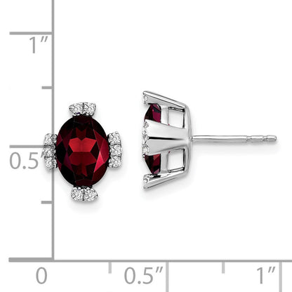 14K Weißgold Ohrringe mit ovalem Granat und echten Diamanten