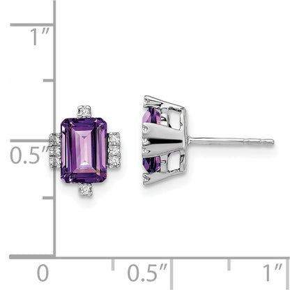 14K Weißgold Ohrringe mit Amethyst im Smaragdschliff und echten Diamanten