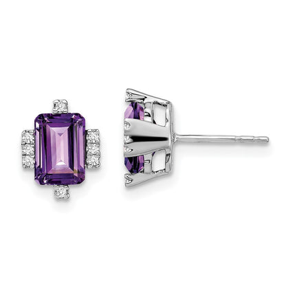 14K Weißgold Ohrringe mit Amethyst im Smaragdschliff und echten Diamanten