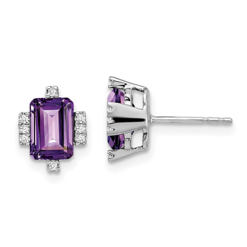 14K Weißgold Ohrringe mit Amethyst im Smaragdschliff und echten Diamanten