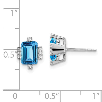 14K Weißgold Ohrringe mit Blautopas im Smaragdschliff und echten Diamanten