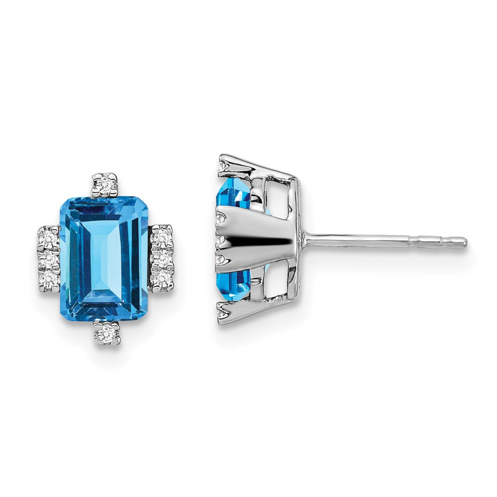 14K Weißgold Ohrringe mit Blautopas im Smaragdschliff und echten Diamanten