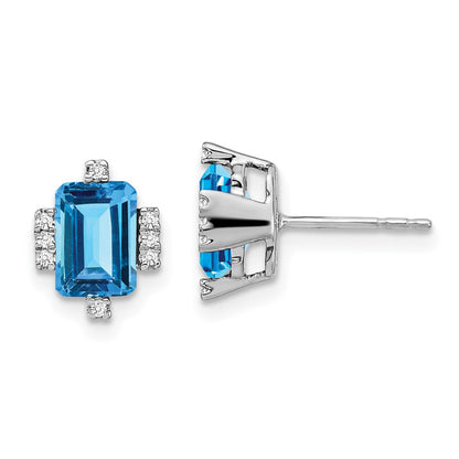 14K Weißgold Ohrringe mit Blautopas im Smaragdschliff und echten Diamanten
