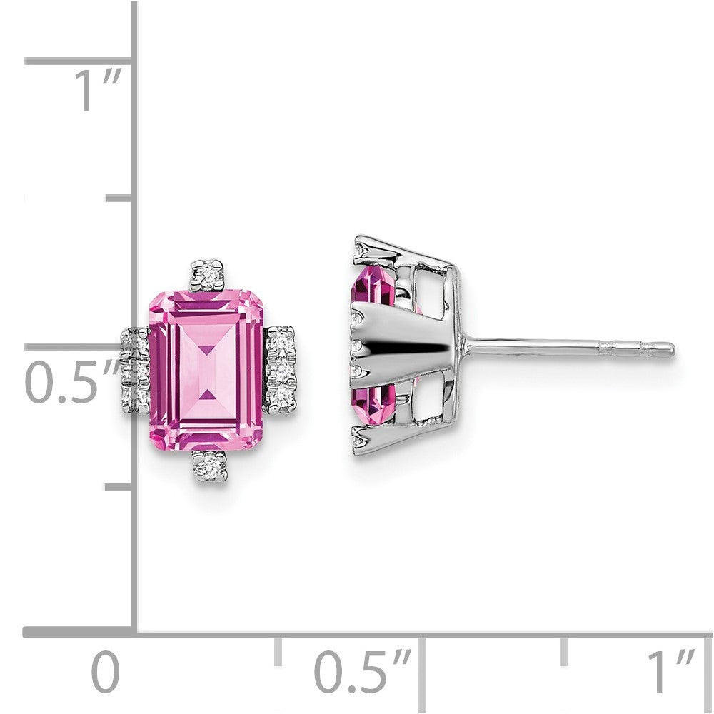 14K Weißgold Ohrringe mit smaragdförmigem synthetischem Pink-Saphir/echtem Diamant