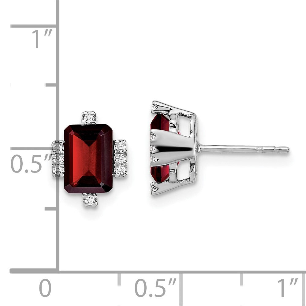 14K Weißgold Ohrringe mit Granat im Smaragdschliff und echten Diamanten