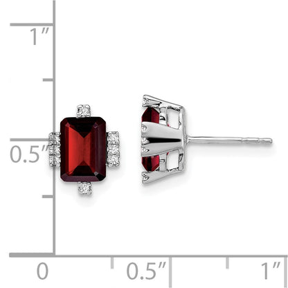 14K Weißgold Ohrringe mit Granat im Smaragdschliff und echten Diamanten