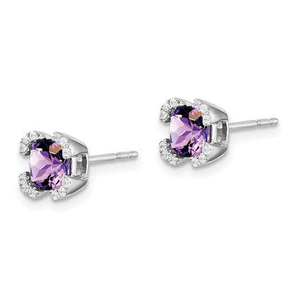 14K Weißgold Ohrringe mit Amethyst im Kissenschliff und echten Diamanten