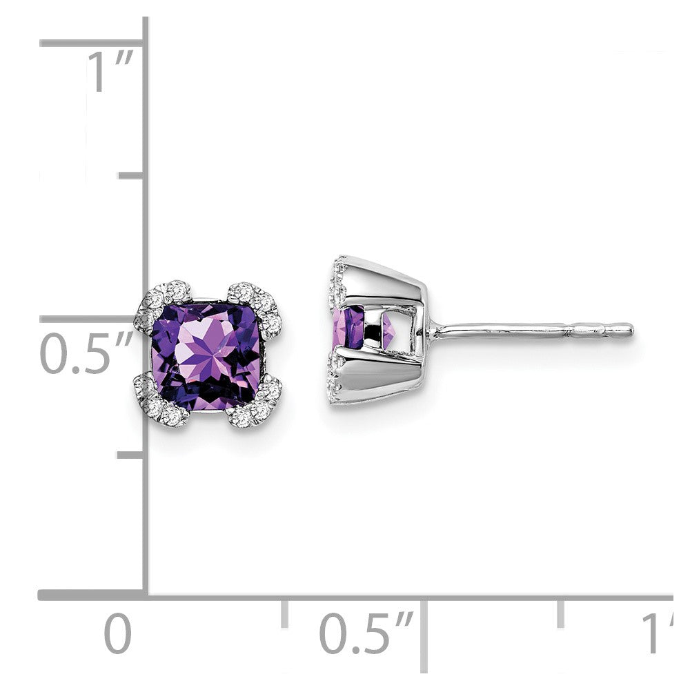 14K Weißgold Ohrringe mit Amethyst im Kissenschliff und echten Diamanten