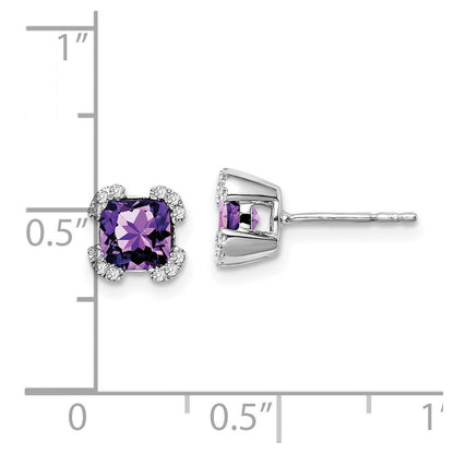 14K Weißgold Ohrringe mit Amethyst im Kissenschliff und echten Diamanten