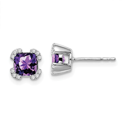 14K Weißgold Ohrringe mit Amethyst im Kissenschliff und echten Diamanten