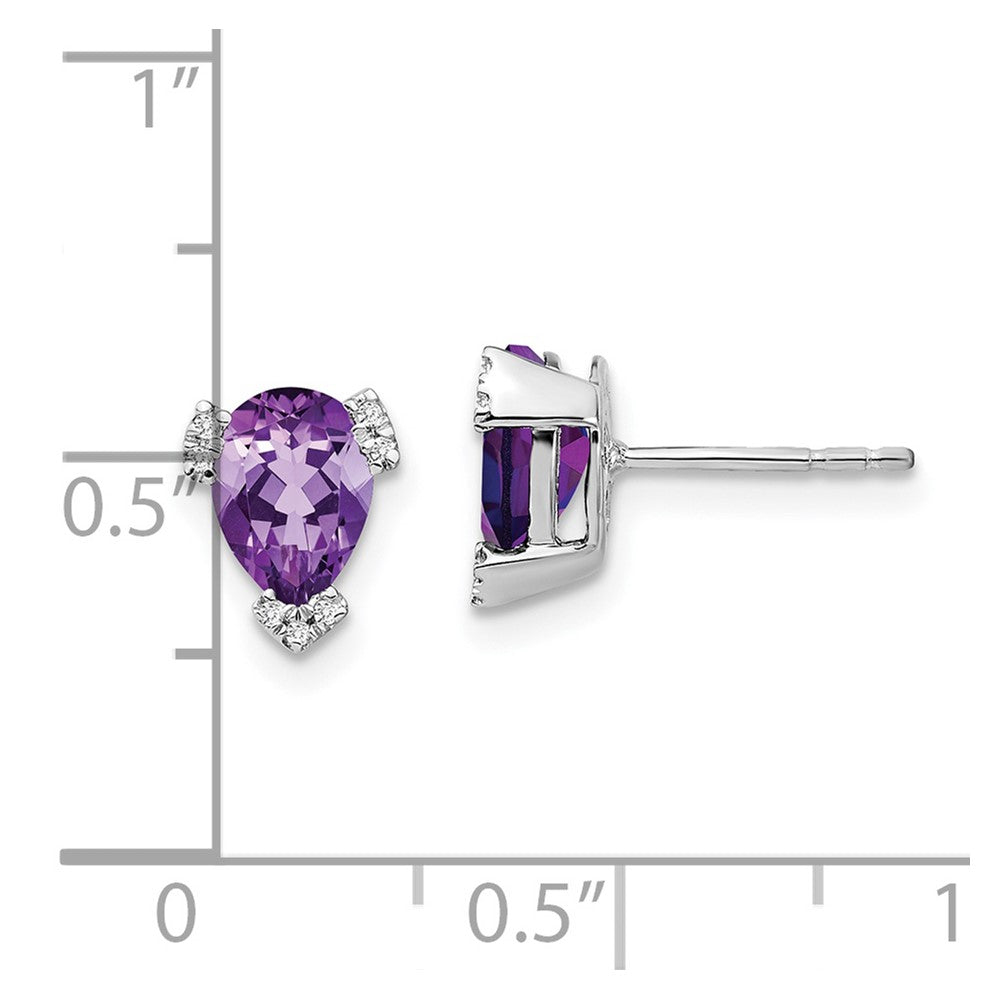 14K Weißgold Ohrringe mit birnenförmigem Amethyst und echten Diamanten