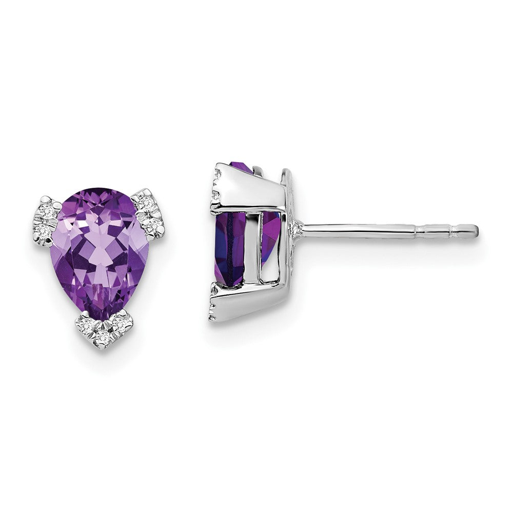 14K Weißgold Ohrringe mit birnenförmigem Amethyst und echten Diamanten