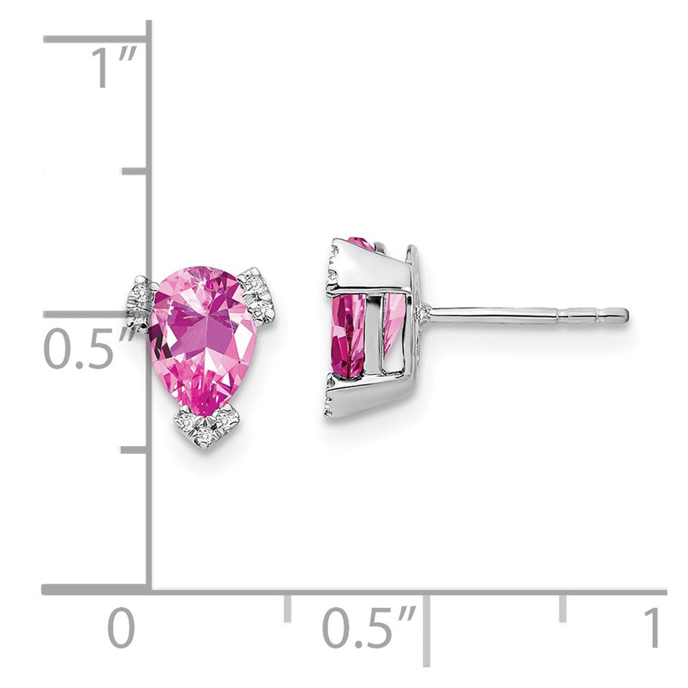 14K Weißgold Ohrringe mit birnenförmigem synthetischem Pink-Saphir und echten Diamanten