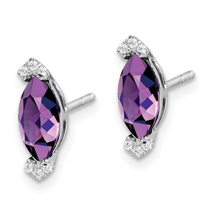 14K Weißgold Ohrringe mit Amethyst im Marquise-Schliff und echten Diamanten