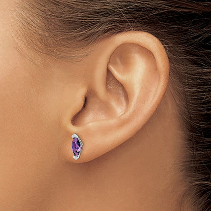 14K Weißgold Ohrringe mit Amethyst im Marquise-Schliff und echten Diamanten