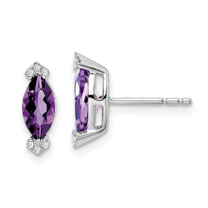 14K Weißgold Ohrringe mit Amethyst im Marquise-Schliff und echten Diamanten