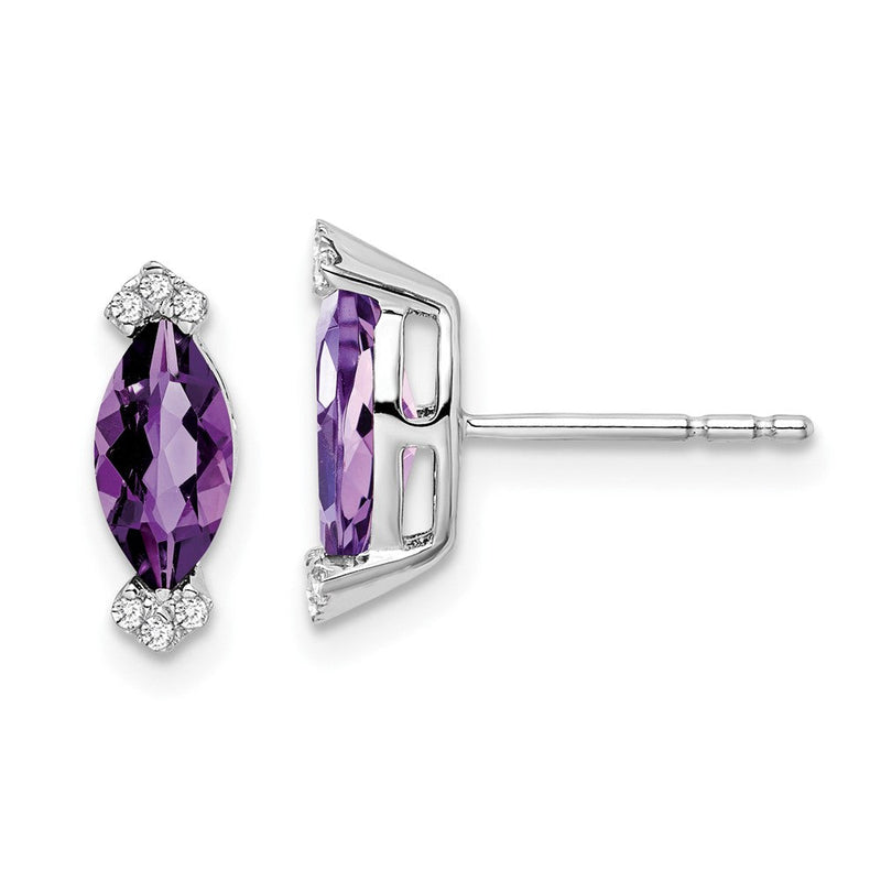 14K Weißgold Ohrringe mit Amethyst im Marquise-Schliff und echten Diamanten