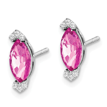 14K Weißgold Ohrringe mit Diamant und Marquise-Zuchtsaphir in Pink