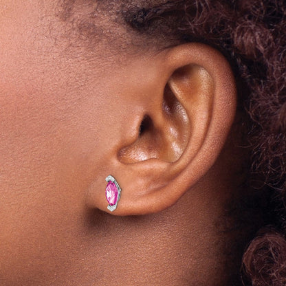 14K Weißgold Ohrringe mit Diamant und Marquise-Zuchtsaphir in Pink