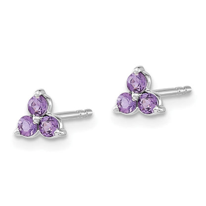 14K Weißgold Amethyst-Dreieck-Ohrringe im 3-Stein-Design