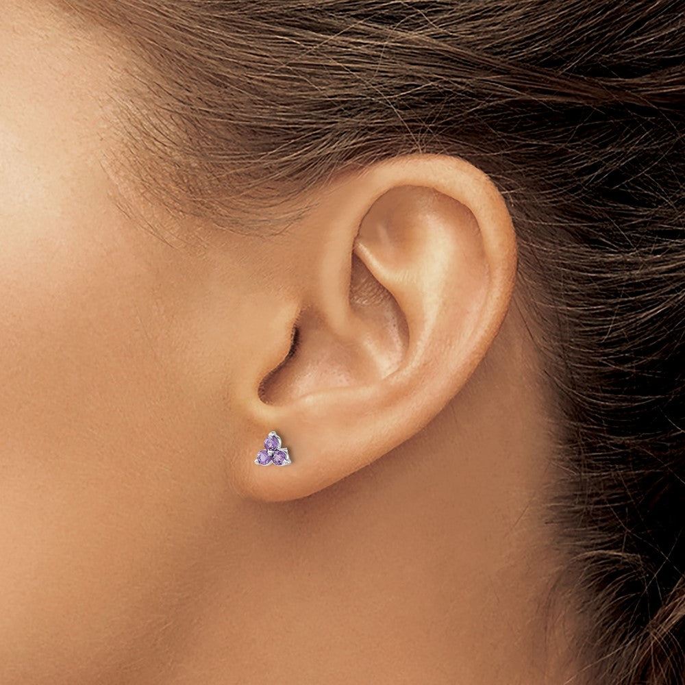 14K Weißgold Amethyst-Dreieck-Ohrringe im 3-Stein-Design
