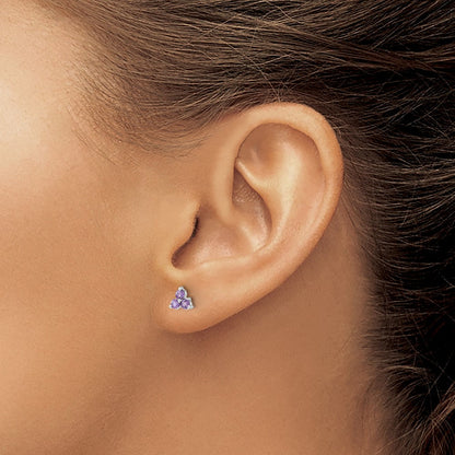 14K Weißgold Amethyst-Dreieck-Ohrringe im 3-Stein-Design