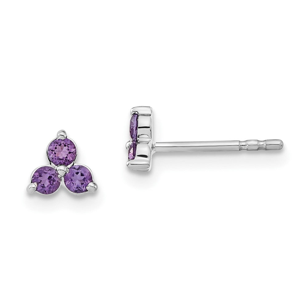 14K Weißgold Amethyst-Dreieck-Ohrringe im 3-Stein-Design