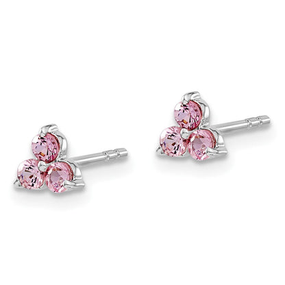 14K Weißgold Ohrringe mit 3 Steinen, synthetischem Pink-Saphir im Dreieck-Schliff