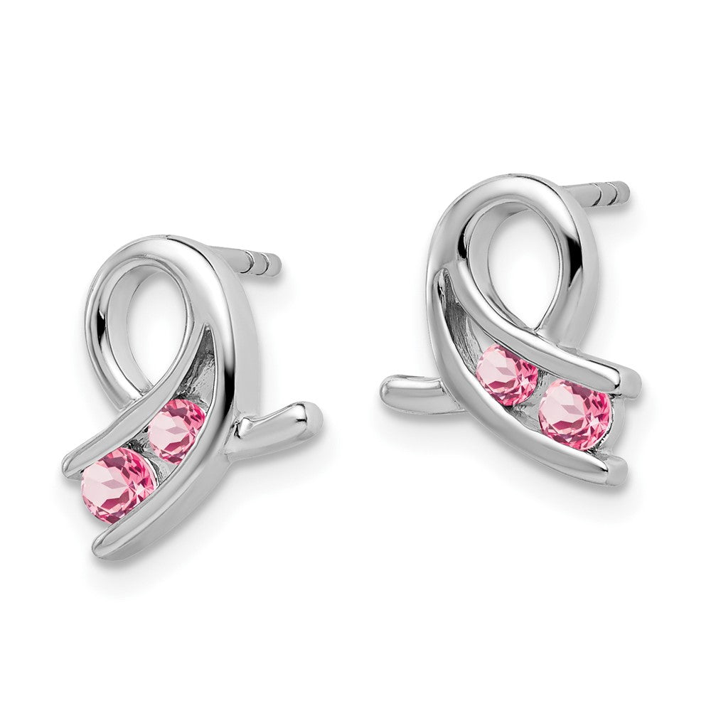 Massiv 14K Weißgold Erzeugt Rosa Synthetisch Saphir Ohrringe