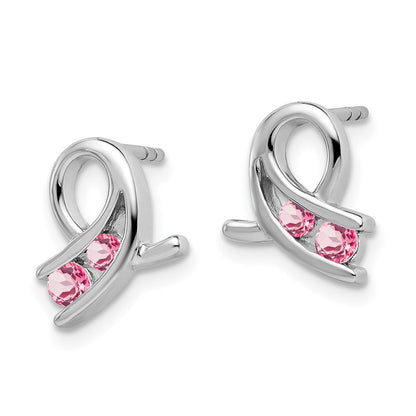 Massiv 14K Weißgold Erzeugt Rosa Synthetisch Saphir Ohrringe