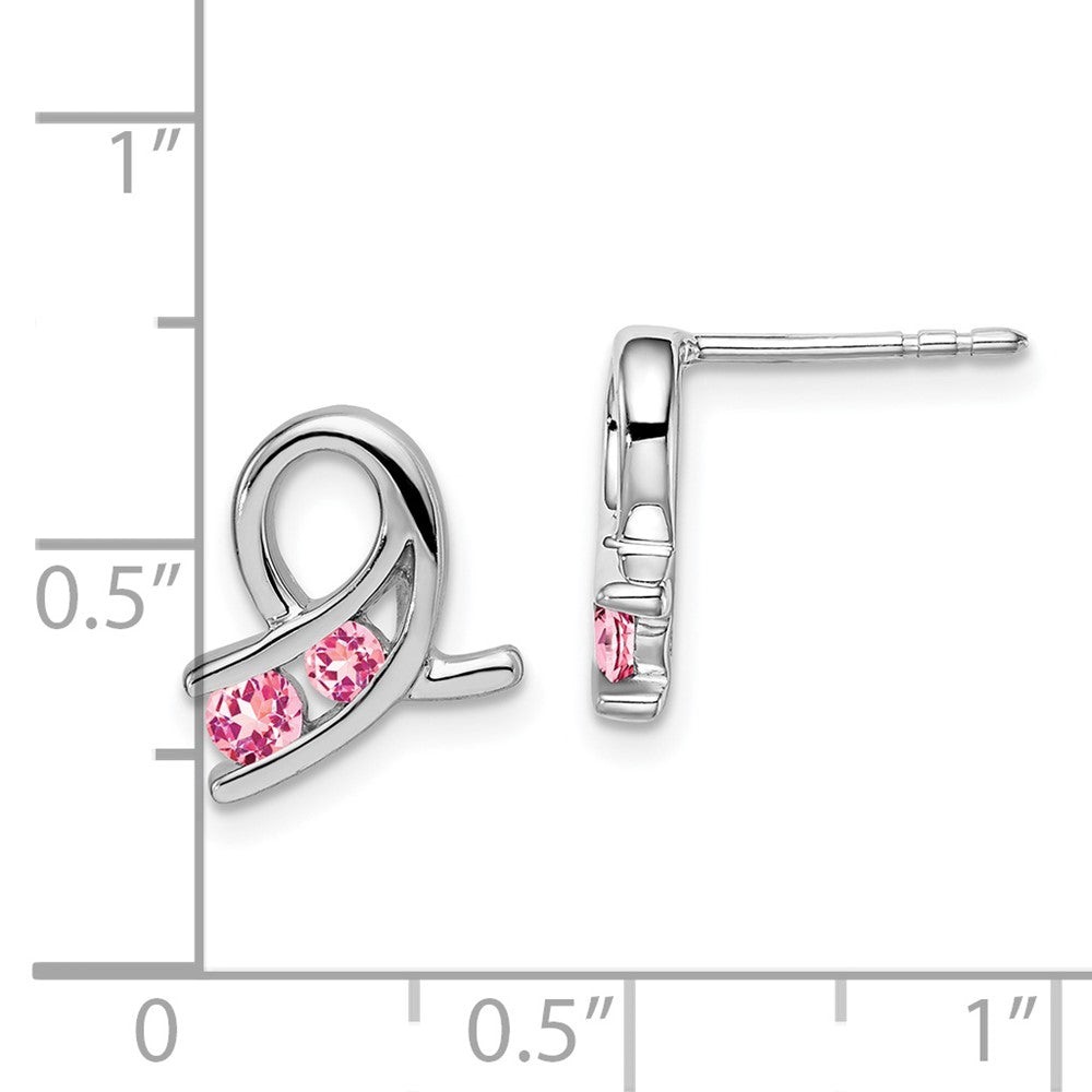 Massiv 14K Weißgold Erzeugt Rosa Synthetisch Saphir Ohrringe