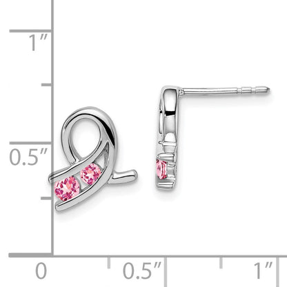 Massiv 14K Weißgold Erzeugt Rosa Synthetisch Saphir Ohrringe