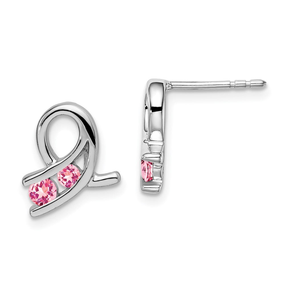 Massiv 14K Weißgold Erzeugt Rosa Synthetisch Saphir Ohrringe