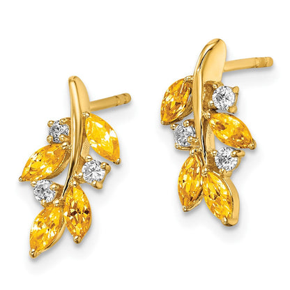 14K Gelbgold Ohrringe mit Citrin und echten Diamanten im Blattdesign