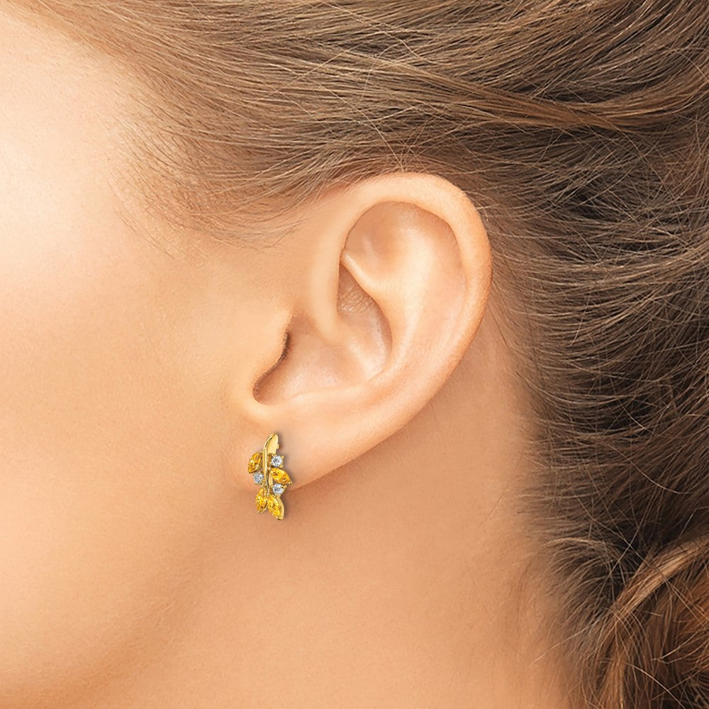 14K Gelbgold Ohrringe mit Citrin und echten Diamanten im Blattdesign