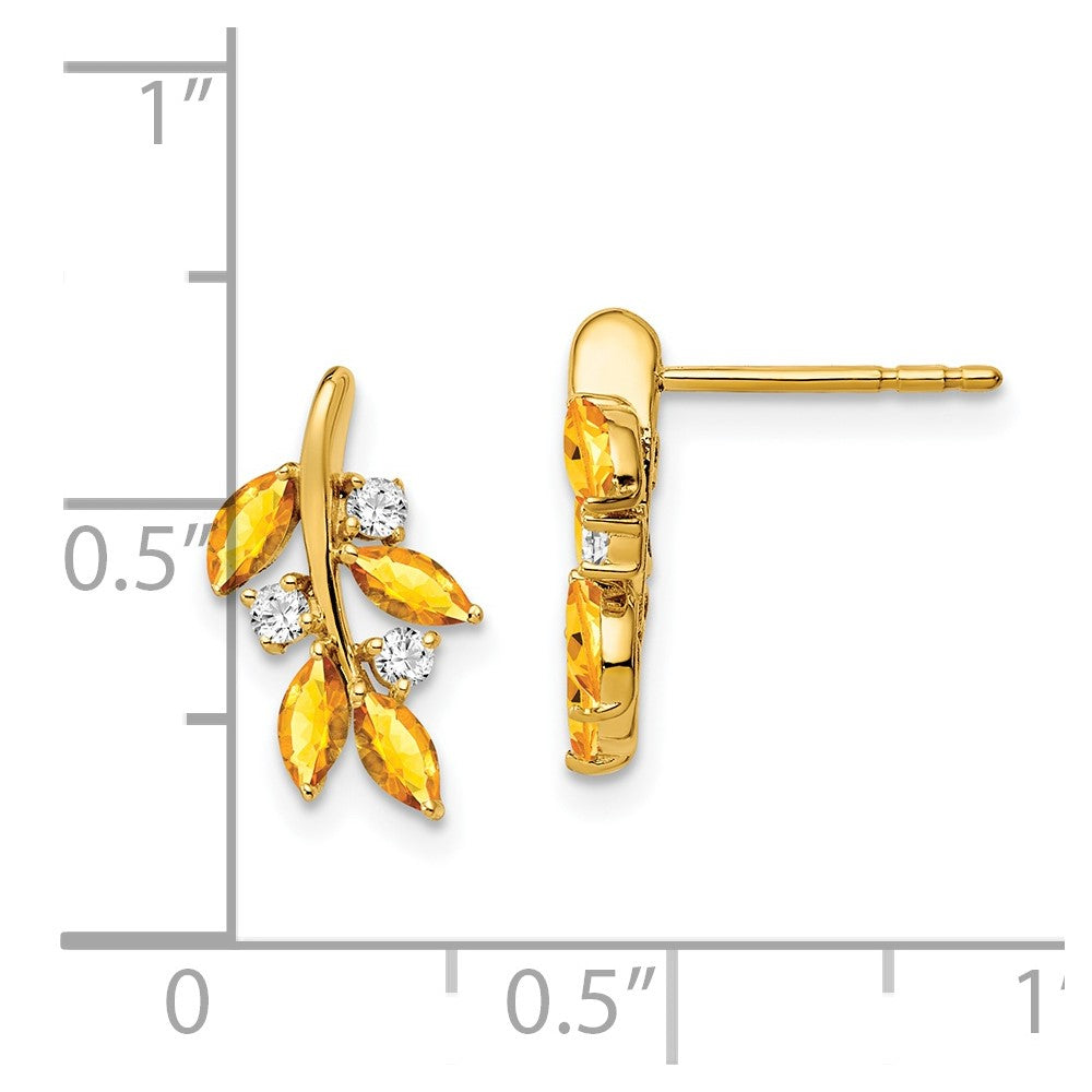 14K Gelbgold Ohrringe mit Citrin und echten Diamanten im Blattdesign