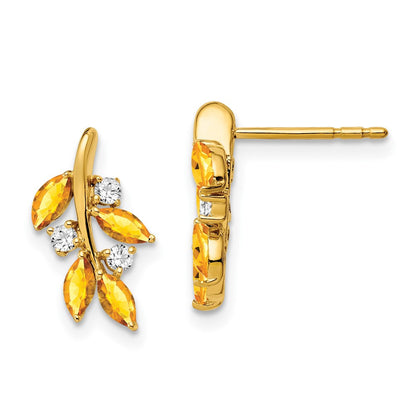 14K Gelbgold Ohrringe mit Citrin und echten Diamanten im Blattdesign