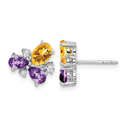 14K Weißgold Amethyst/citrine/diamond Ohrringe