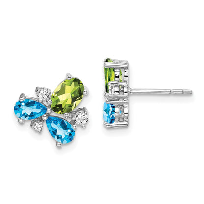 14K Weißgold Blautopas /peridot/real Diamant Ohrringe