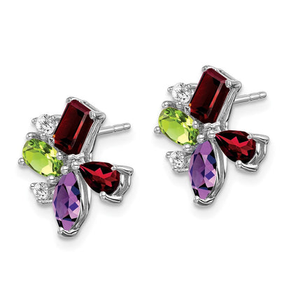 14K Weißgold Amethyst/peridot/garnet/real Diamant Ohrringe