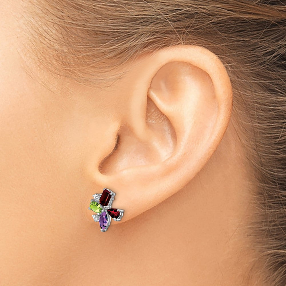 14K Weißgold Amethyst/peridot/garnet/real Diamant Ohrringe