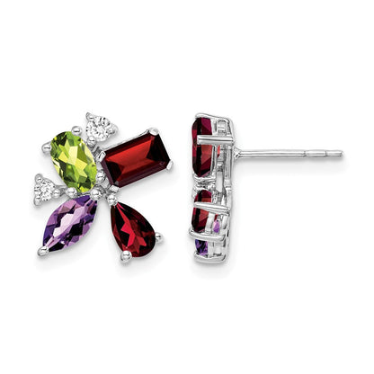 14K Weißgold Amethyst/peridot/garnet/diamond Ohrringe