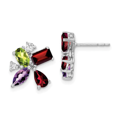 14K Weißgold Amethyst/peridot/garnet/real Diamant Ohrringe