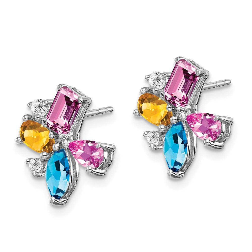 14K Weißgold Blautopas /citrine/cr.pink Sapph/real Diamant Ohrringe